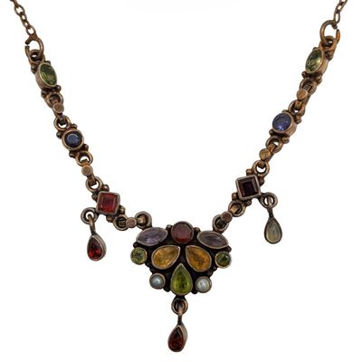 Sale Photo Thumbnail #517: Gold Over Signed Sterling Silver Multi-Stone Pendant Necklace