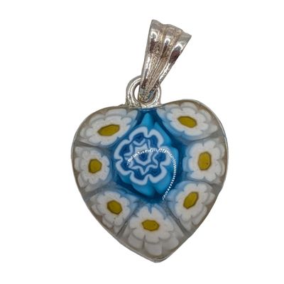 Sale Photo Thumbnail #148: Sterling Silver Resin Flowers Heart Pendant