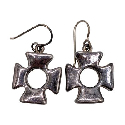 Sale Photo Thumbnail #113: Signed Sterling Silver Maltese Cross Dangle Earrings