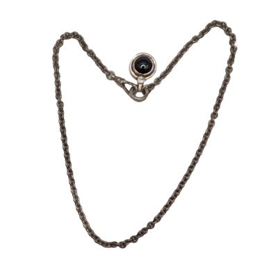 Sale Photo Thumbnail #120: Signed Sterling Silver Rhinestone Black Onyx Rolo Chain Necklace
