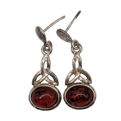 Sale Photo Thumbnail #559: Sterling Silver Red Resin Celtic Knot Dangle Earrings