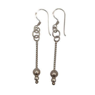 Sale Photo Thumbnail #44: Signed Sterling Silver Twisted Stem Drop Earrings