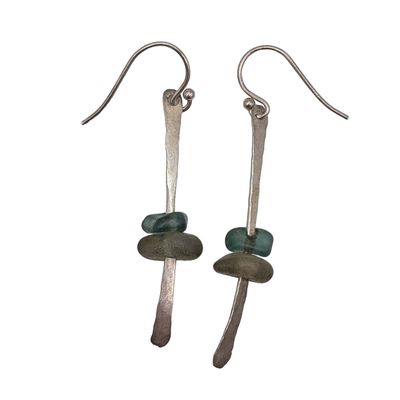 Sale Photo Thumbnail #570: Sterling Silver Sea Glass Hammered Drop Earrings