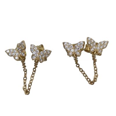 Sale Photo Thumbnail #548: Signed Gold Over Sterling Silver Rhinestone Butterfly Double Stud Earrings