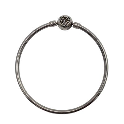 Sale Photo Thumbnail #514: Signed Sterling Silver Inscribed Rhinestone Heart Bangle Charm Bracelet