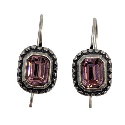 Sale Photo Thumbnail #523: Sterling Silver Purple Rhinestone Hook Earrings