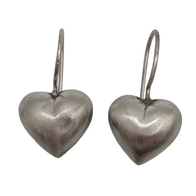 Sale Photo Thumbnail #319: Signed Sterling Silver Puffy Heart Hook Earrings