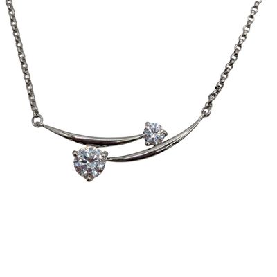Sale Photo Thumbnail #478: Signed Sterling Silver Cubic Zirconia Double Curve Pendant Rolo Chain Necklace
