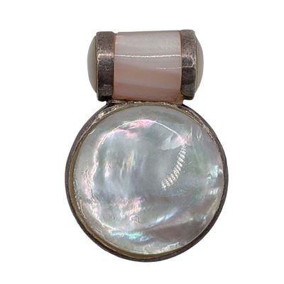 Sale Photo Thumbnail #521: Signed Sterling Silver Mother Of Pearl Round Pendant