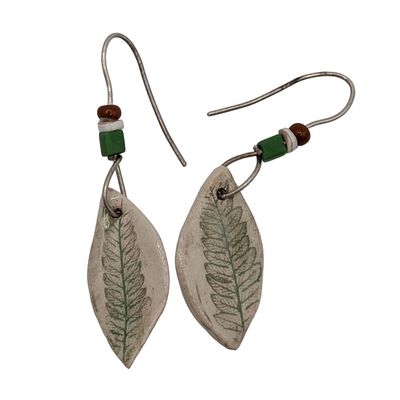 Sale Photo Thumbnail #541: Sterling Silver Beaded Clay Leaf Dangle Earrings