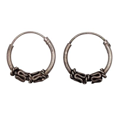 Sale Photo Thumbnail #208: Signed Sterling Silver Bali Hoop Earrings