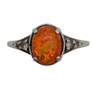 Sale Photo Thumbnail #491: Signed Sterling Silver Orange Opal Ring Sz. 6