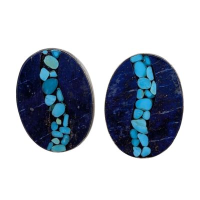 Sale Photo Thumbnail #290: Sterling Silver Turquoise Blue Lapis Stud Earrings
