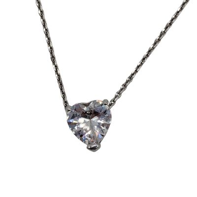 Sale Photo Thumbnail #474: Milor Italain Sigend Sterling Silver Cubic Zirconia Heart Rolo Chain Necklace