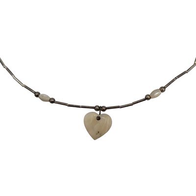 Sale Photo Thumbnail #298: Sterling Pearl Heart Long Beads Necklace