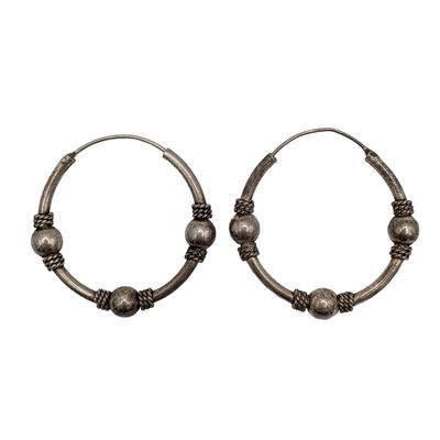 Sale Photo Thumbnail #417: Sterling Silver Ball & Rope Wrap Hoop Earrings