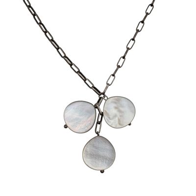 Sale Photo Thumbnail #157: Signed Sterling Silver Mother Of Pearl Abalone Cable Necklace