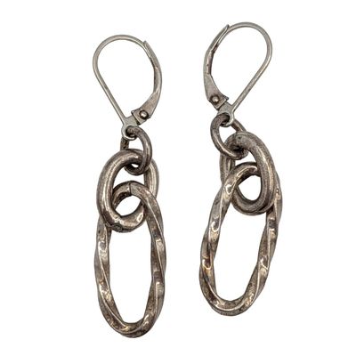 Sale Photo Thumbnail #150: Signed Sterling Silver Twisted Oval Chain Link Jacket Earrings