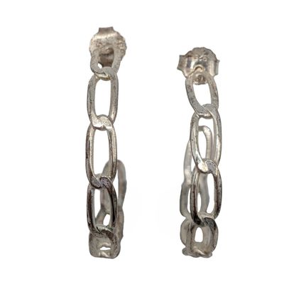 Sale Photo Thumbnail #132: Signed Sterling Silver Chain Link Hoop Earrings