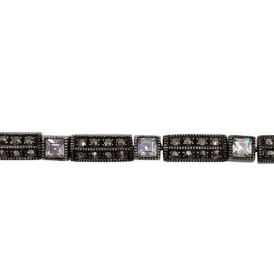 Sale Photo Thumbnail #460: Signed Sterling Silver Rhinestone Marcasite Link Bracelet
