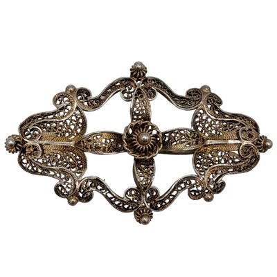 Sale Photo Thumbnail #116: Gold Over Sterling Silver Filigree Floral Brooch