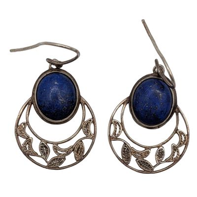 Sale Photo Thumbnail #360: Signed Sterling Silver Oval Lapis Round Hook Earrings