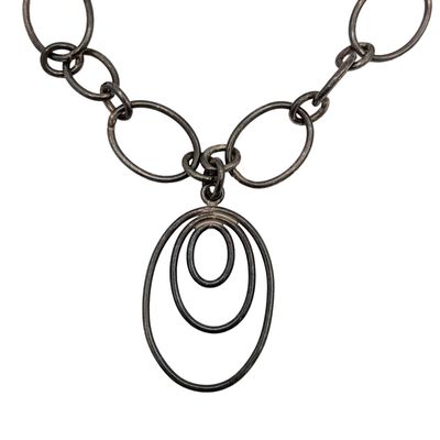 Sale Photo Thumbnail #221: Sterling Silver Oval Chain Necklace Triple Oval Pendant