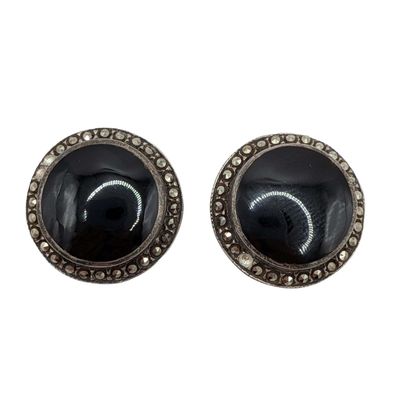 Sale Photo Thumbnail #275: Sterling Silver Maracasite Black Onyx Stud Earrings