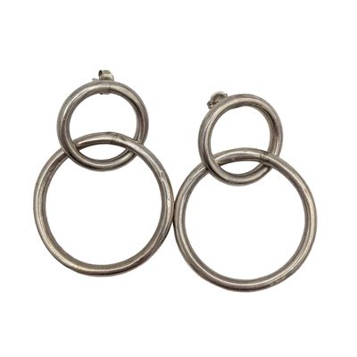 Sale Photo Thumbnail #141: Signed Sterling Silver Double Circle Dangle Earrings