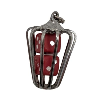 Sale Photo Thumbnail #292: Sterling Silver Rolling Red Dice Cage Charm