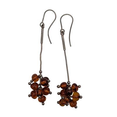 Sale Photo Thumbnail #537: Sterling Silver Amber Bead Cluster Dangle Earrings