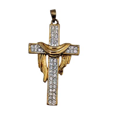 Signed Gold Over Sterling Silver Rhinestone Cross Pendant