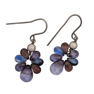 Sale Photo Thumbnail #529: Sterling Silver Multi Glass Beads Hook Earrings
