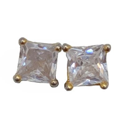 Sale Photo Thumbnail #381: Signed Gold Over Sterling Silver Rhinestone Square Stud Earrings