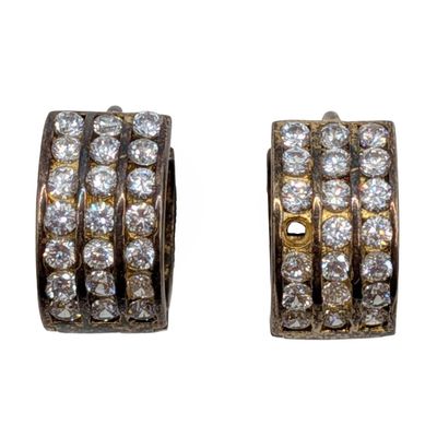 Sale Photo Thumbnail #376: Signed Gold Over Sterling Silver Rhinestone Hoop Earrings