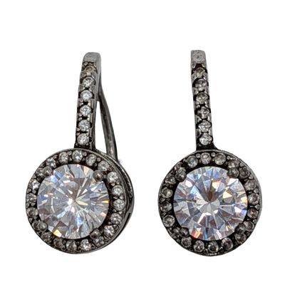 Sale Photo Thumbnail #374: Signed Sterling Silver Rhinestone Round Jacket Earrings