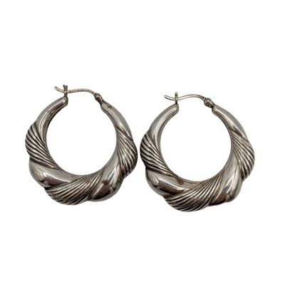 Sale Photo Thumbnail #469: Signed Sterling Silver Twisted Puffy Hoop Earrings