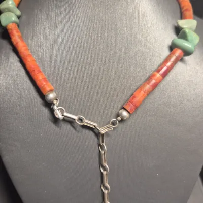 STUNNING VINTAGE ESTATE HIGH END TURQUOISE & CORAL HEISHI 17" NECKLACE!