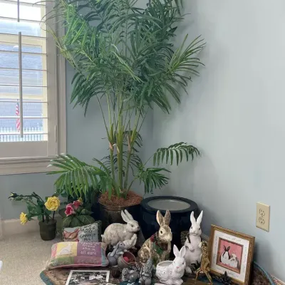 Rabbit Figurines, Framed Art, Artificial Palm and Home Accessories