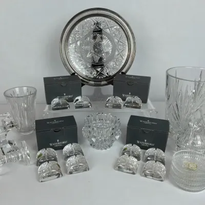 Waterford Crystal Place Card Holders and Cut Glass Serving Pieces