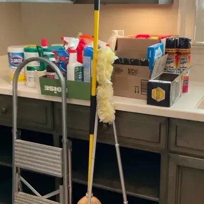 Household Cleaning Supplies, Broom, Mop and Step Stool