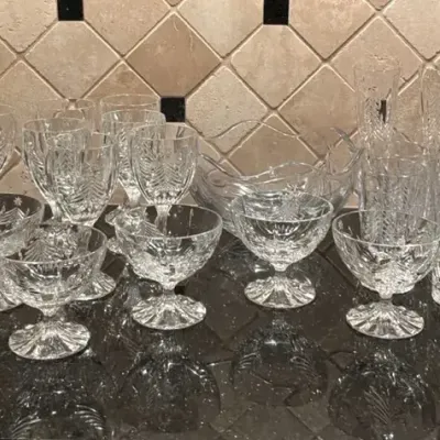 Cut Glass Tree Stemware, Dessert Bowls and Serving Bowl