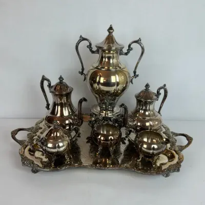 Silver Plated Coffee and Tea Service with Serving Tray