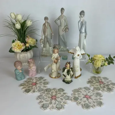 Porcelain Figurines, Angels and Floral Decor