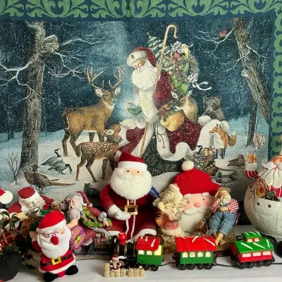 Santa Claus Christmas Decorations and Woodland Tapestry