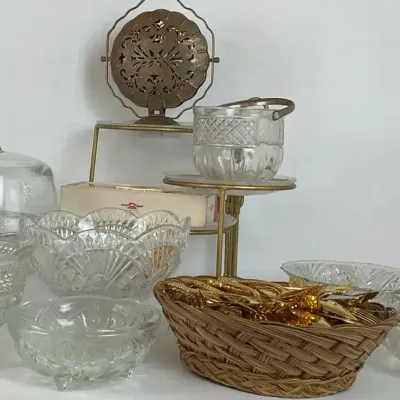 Cut Glass Serving Bowls, Cake Dome and Table Accessories
