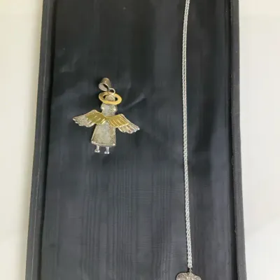 .925 Sterling Angel Pendant and Heart Pendant Necklace