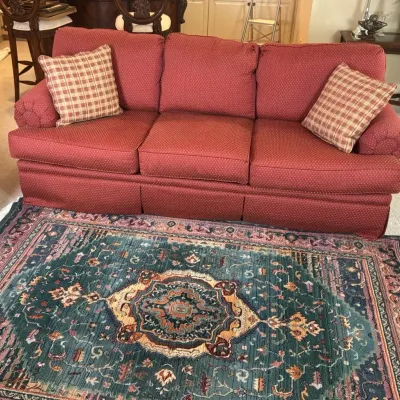 Fairfield Burnt Orange Print Sofa with Old Masters Oriental Rug