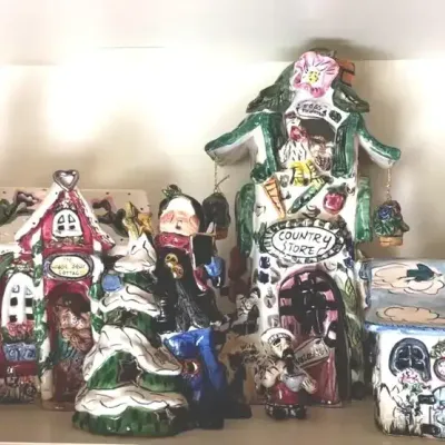 Blue Sky Clayworks Christmas Santa and Village Ceramics
