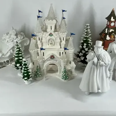Dept. 56 Christmas Village Castle, Santa Sleigh and Carolers